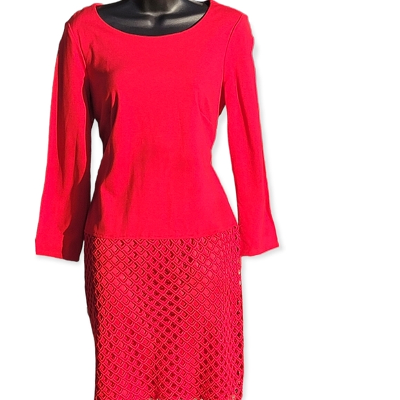 Laundry By Shelli Segal Womens 8 Red Dress Lined Long Sleeve NWT - Picture 2 of 3